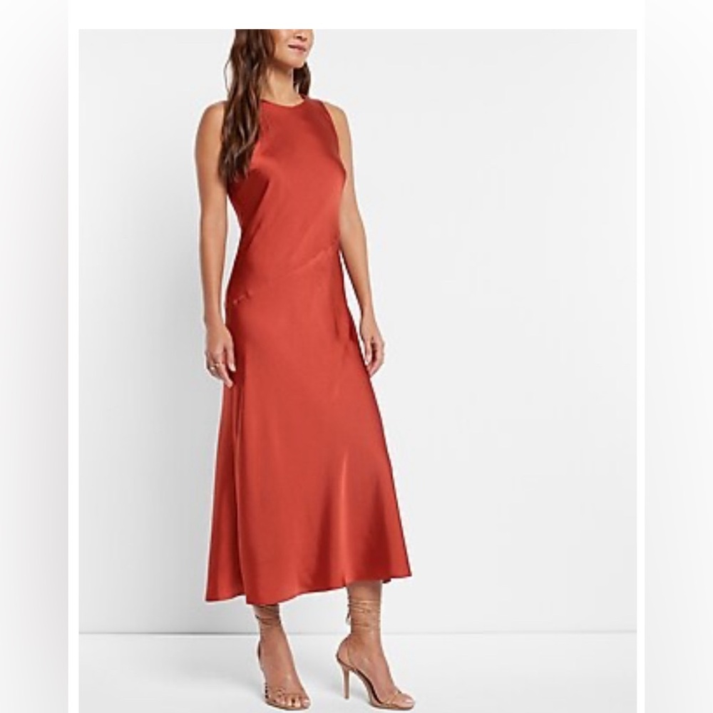 Express Satin High Neck Slip Midi Dress